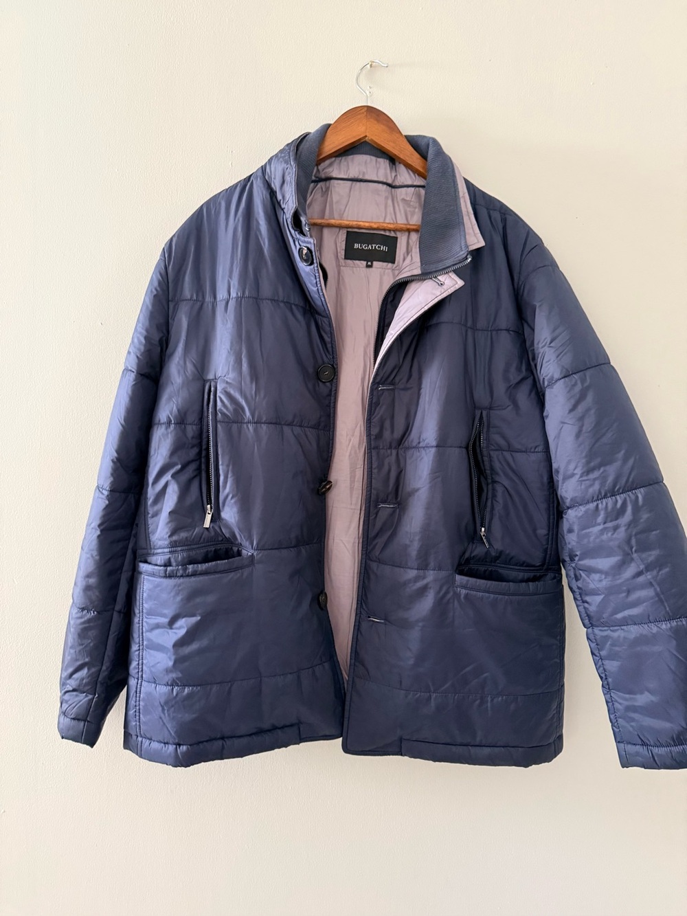 BUGATCHI Men’s XL Navy Quilted Jacket Zip & Button Front